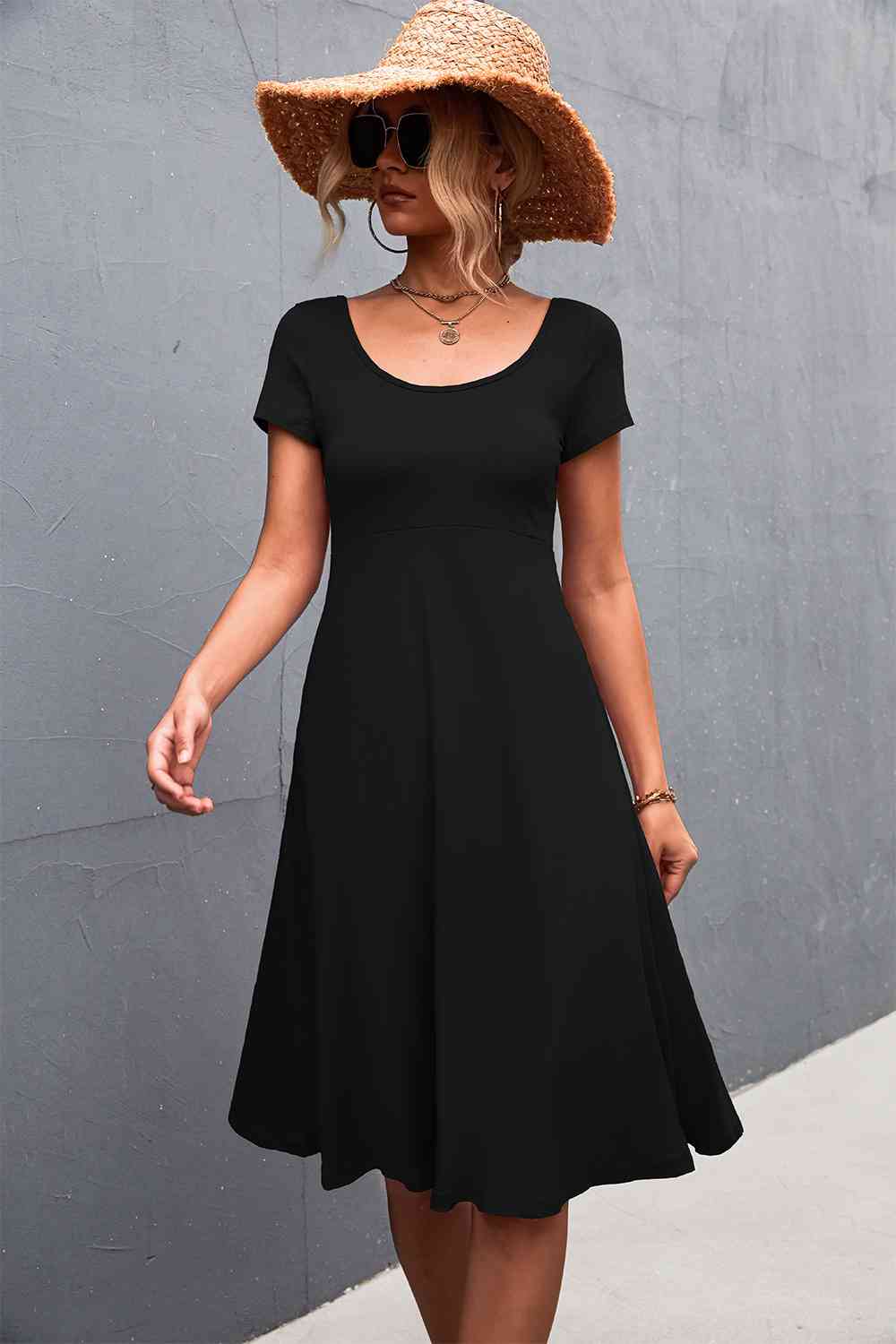 Scoop Neck Short Sleeve Dress -BazaarBey - www.shopbazaarbey.com