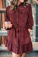 Tied Button Up Ruffle Hem Dress -BazaarBey - www.shopbazaarbey.com