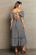 Floral Lace-Up Off-Shoulder Midi Dress -BazaarBey - www.shopbazaarbey.com
