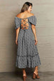 Floral Lace-Up Off-Shoulder Midi Dress -BazaarBey - www.shopbazaarbey.com