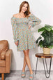  Floral Smocked Flounce Sleeve Square Neck Dress -BazaarBey - www.shopbazaarbey.com