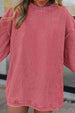 Ribbed Round Neck Drop Shoulder Sweatshirt Bazaarbey