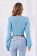 Bow V-Neck Long Sleeve Cropped Sweater Bazaarbey