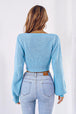 Bow V-Neck Long Sleeve Cropped Sweater Bazaarbey