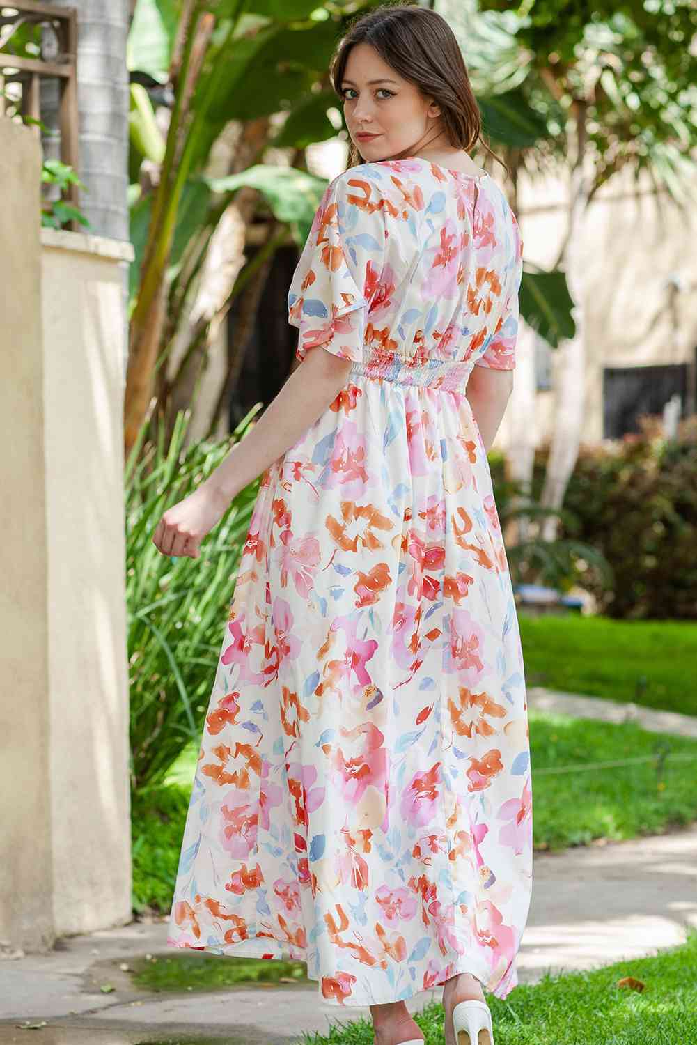 Floral Deep V Slit Maxi Dress -BazaarBey - www.shopbazaarbey.com