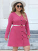Plus Size Ribbed Buttoned V-Neck Long Sleeve Dress -BazaarBey - www.shopbazaarbey.com