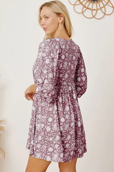 Floral Tie Neck Ruched Babydoll Dress -BazaarBey - www.shopbazaarbey.com