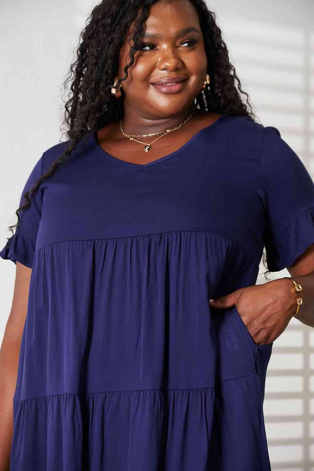  V-Neck Flounce Sleeve Tiered Dress -BazaarBey - www.shopbazaarbey.com