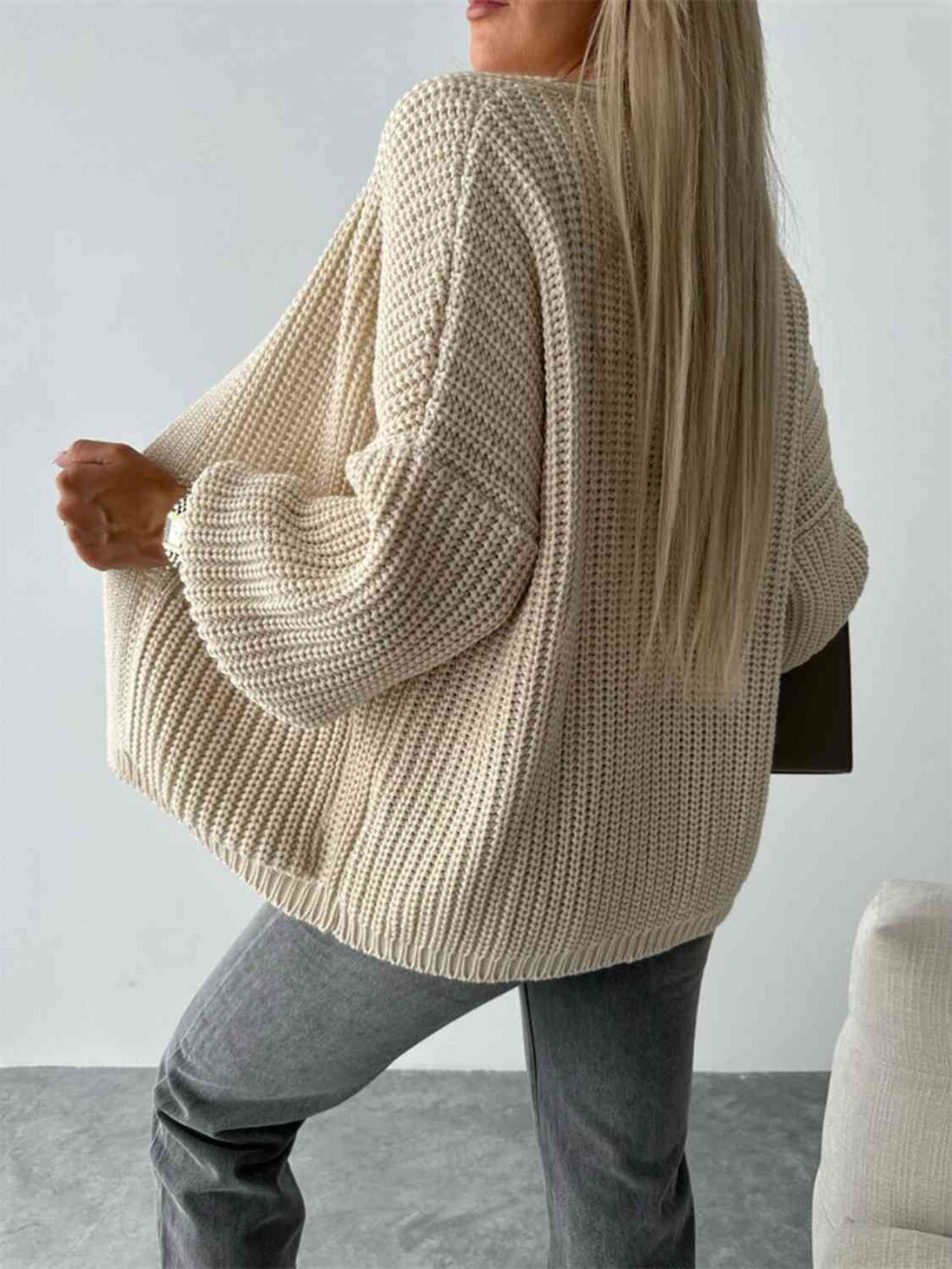 Open Front Dropped Shoulder Cardigan Bazaarbey