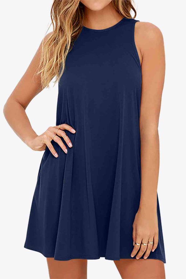 Full Size Round Neck Sleeveless Dress with Pockets -BazaarBey - www.shopbazaarbey.com