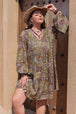 Plus Size Printed V-Neck Long Sleeve Midi Dress -BazaarBey - www.shopbazaarbey.com