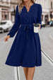 Tie Waist Notched Neck Long Sleeve Dress -BazaarBey - www.shopbazaarbey.com
