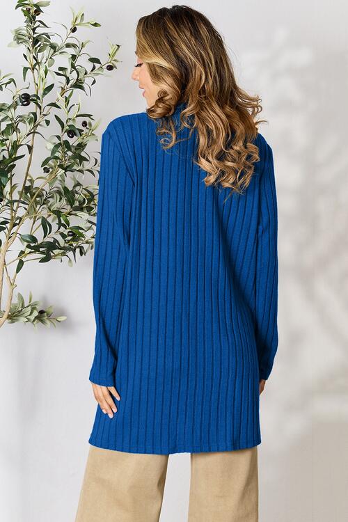 Ribbed Open Front Cardigan with Pockets Bazaarbey