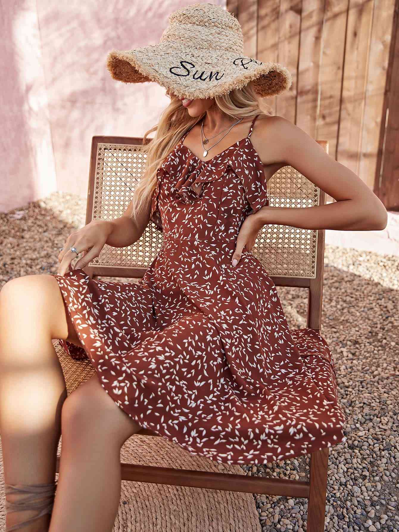 Printed  Tie Back Knee-Length Dress -BazaarBey - www.shopbazaarbey.com