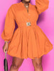 Notched Button Up Balloon Sleeves Dress -BazaarBey - www.shopbazaarbey.com