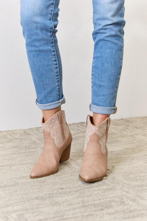  Rhinestone Ankle Cowgirl Booties Trendsi