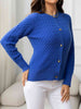 Round Neck Cable-Knit Buttoned Knit Top Trendsi