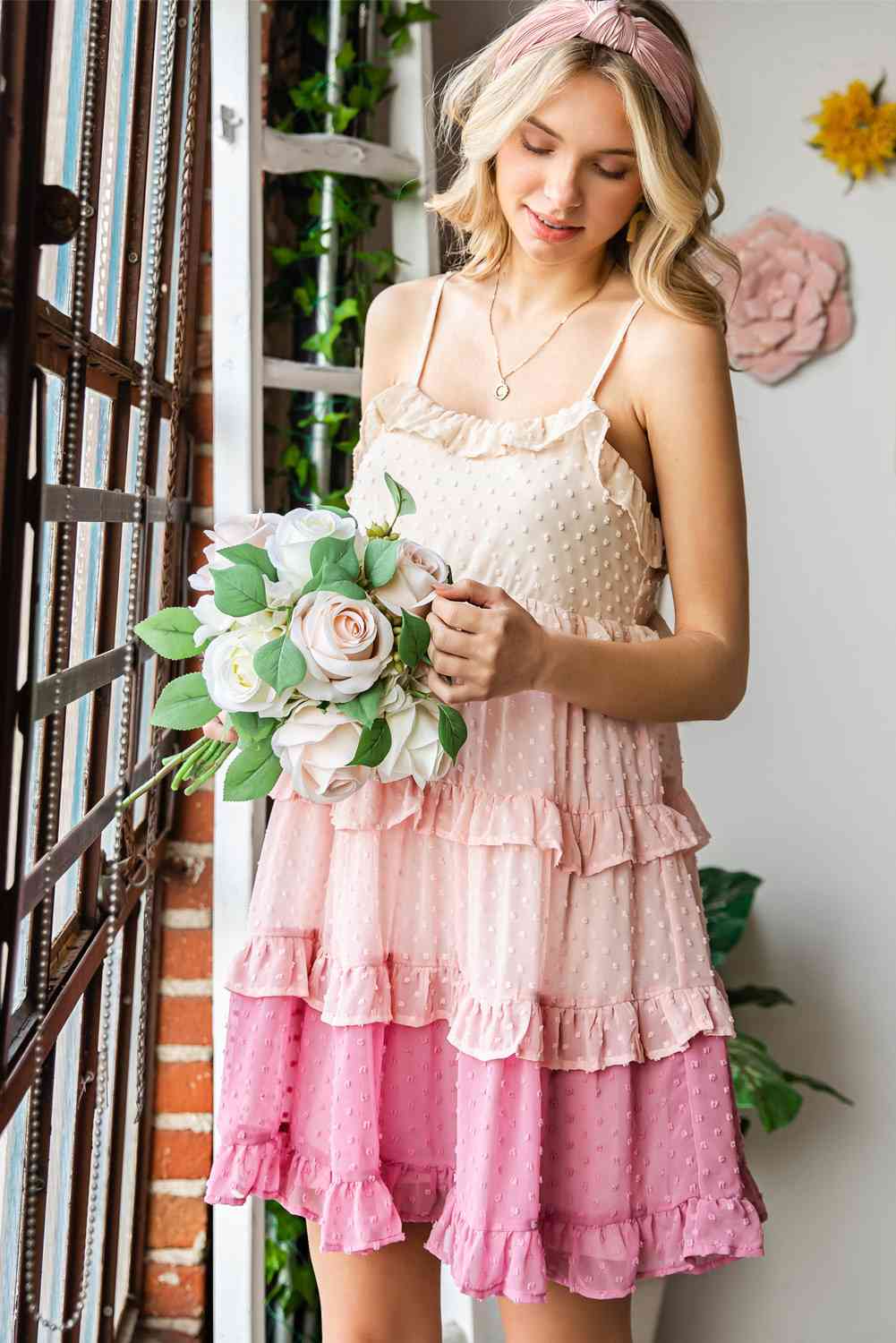Color Block  Ruffled Tiered Spaghetti Strap Dress -BazaarBey - www.shopbazaarbey.com