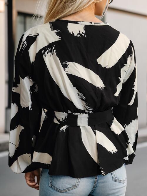 Printed Tie Front Lace Detail Cardigan Bazaarbey