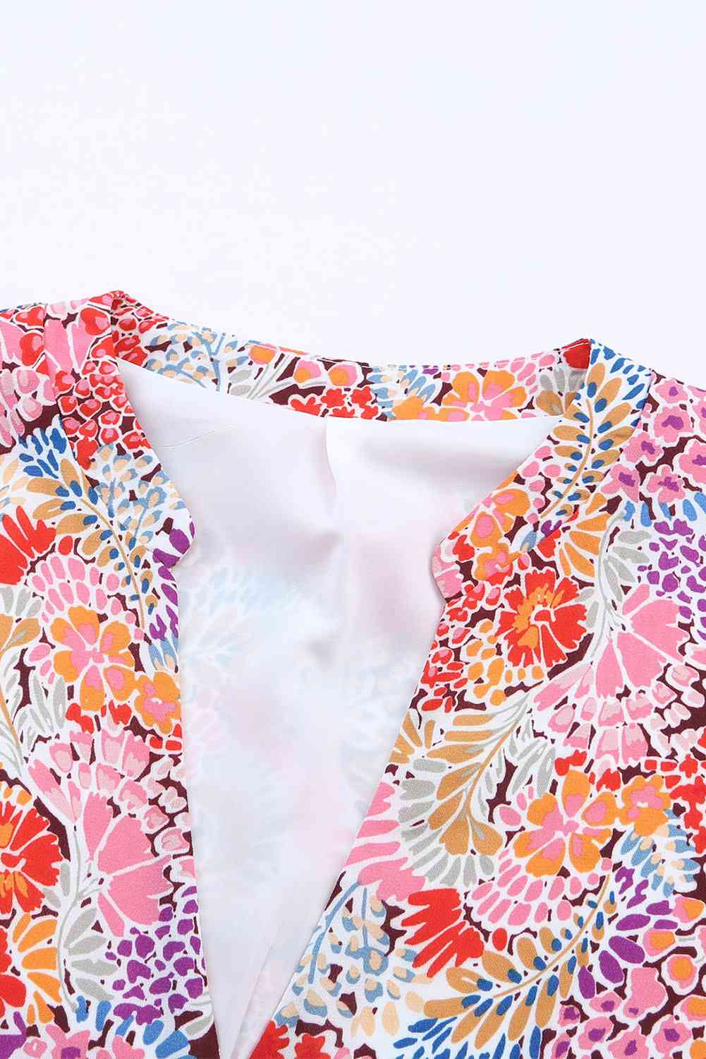 Floral Notched Neck Flounce Sleeve Shift Dress -BazaarBey - www.shopbazaarbey.com