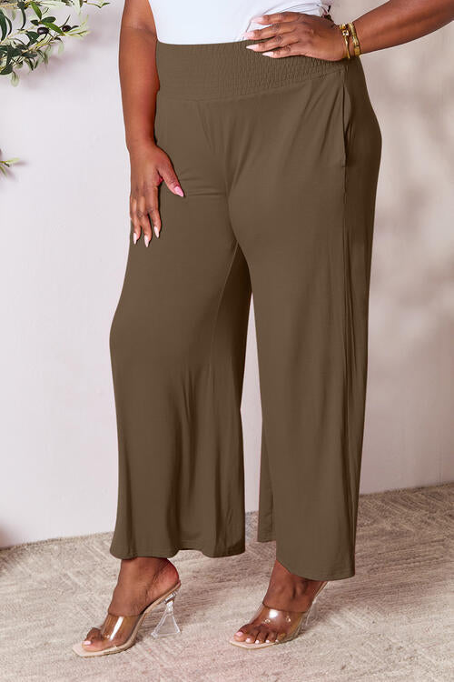   Smocked Wide Waistband Wide Leg Pants Bazaarbey
