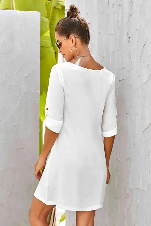 Buttoned V-Neck Dress -BazaarBey - www.shopbazaarbey.com