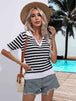 Striped  Half Sleeve Knit Top Trendsi