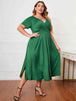 Plus Size Short Sleeve  Neck Midi Dress -BazaarBey - www.shopbazaarbey.com