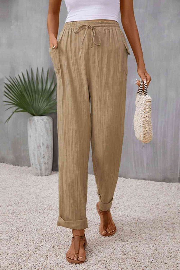 Tie Waist Pocketed Long Pants Bazaarbey