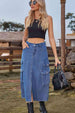 Slit Front Midi Denim Skirt with Pockets Trendsi