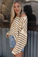Boat Neck Long Sleeve Striped Sweater Bazaarbey