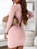 V-Neck Long Sleeve Ribbed Dress -BazaarBey - www.shopbazaarbey.com