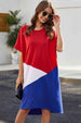 Color Block Round Neck Short Sleeve Dress -BazaarBey - www.shopbazaarbey.com