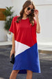 Color Block Round Neck Short Sleeve Dress -BazaarBey - www.shopbazaarbey.com