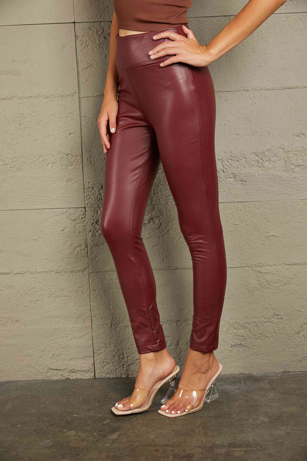  PU High Waist  Straight Pants Bazaarbey