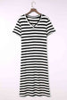 Striped V-Neck Short Sleeve Side Slit Dress -BazaarBey - www.shopbazaarbey.com