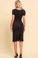 Ruched Sweetheart Neck Short Sleeve Slit Dress -BazaarBey - www.shopbazaarbey.com