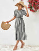 Striped Tie Belt Round Neck Puff Sleeve Dress -BazaarBey - www.shopbazaarbey.com