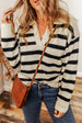 Striped Collared Neck Long Sleeve Sweater Bazaarbey