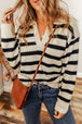 Striped Collared Neck Long Sleeve Sweater Bazaarbey