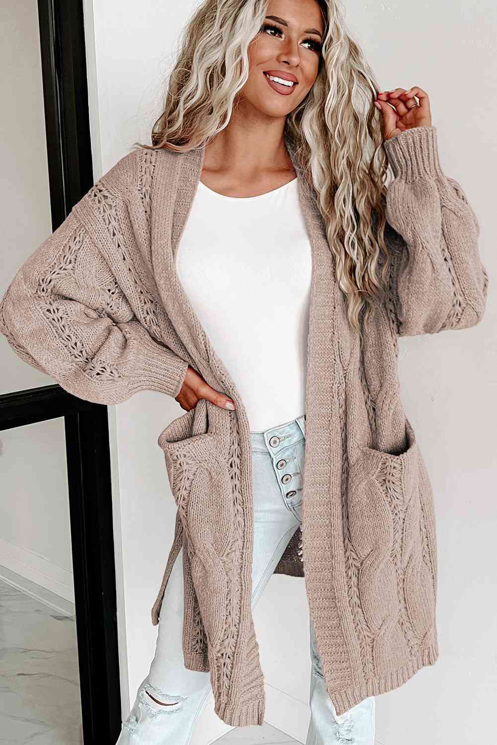 Cable-Knit Dropped Shoulder Cardigan Bazaarbey