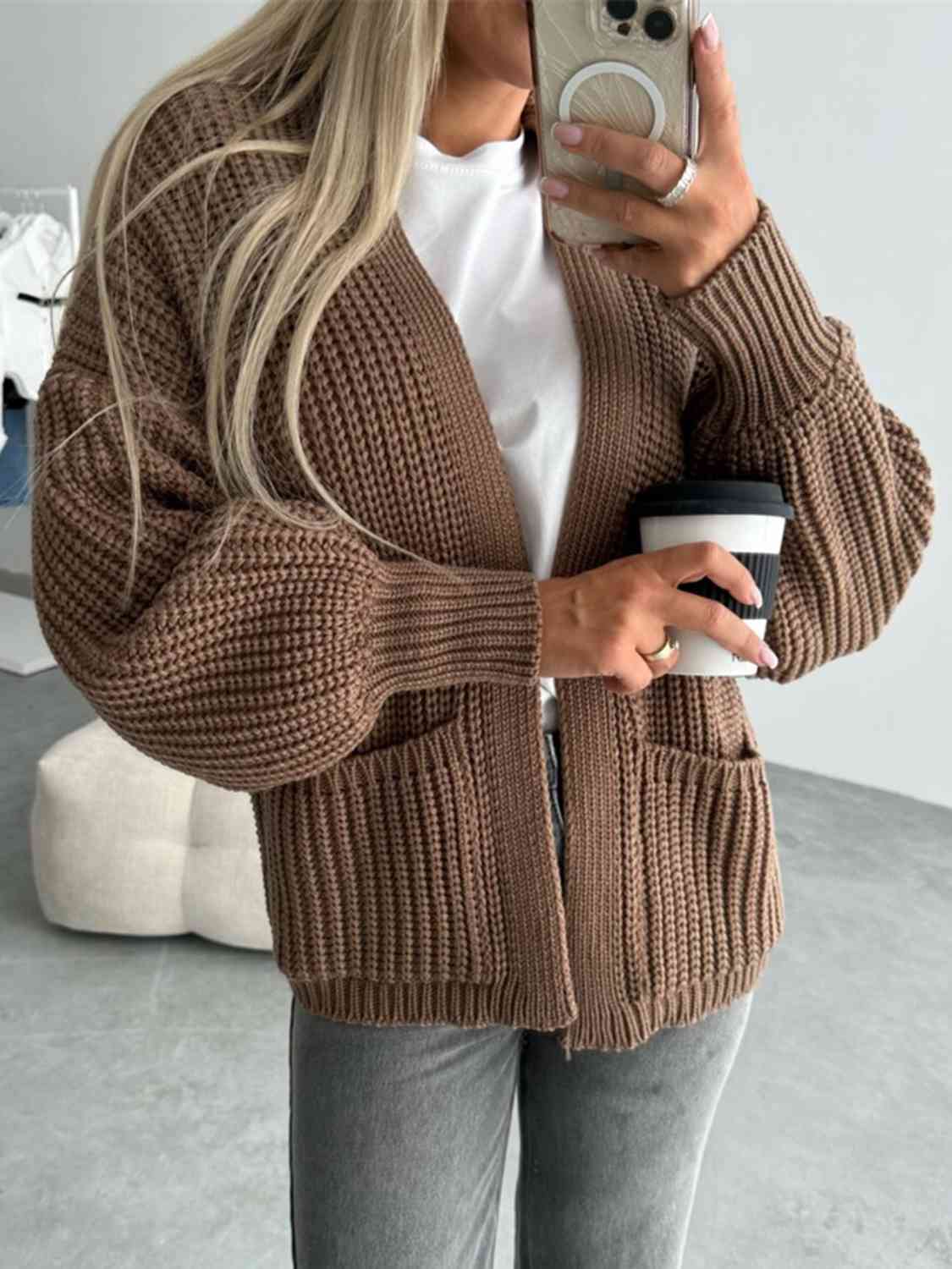 Open Front Dropped Shoulder Cardigan Bazaarbey
