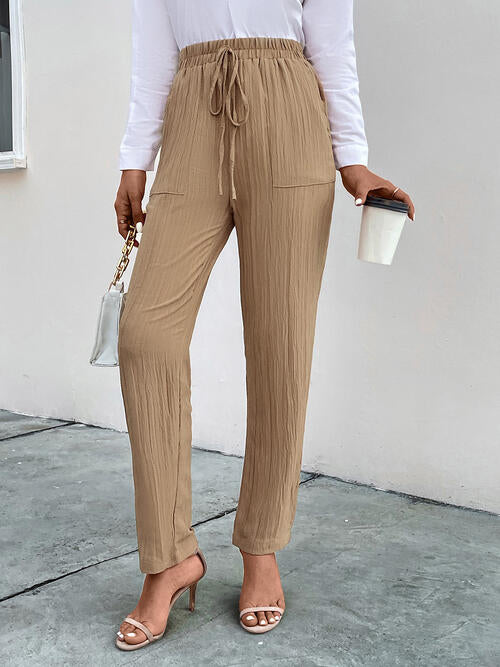 Texture Drawstring Pants with Pockets Bazaarbey