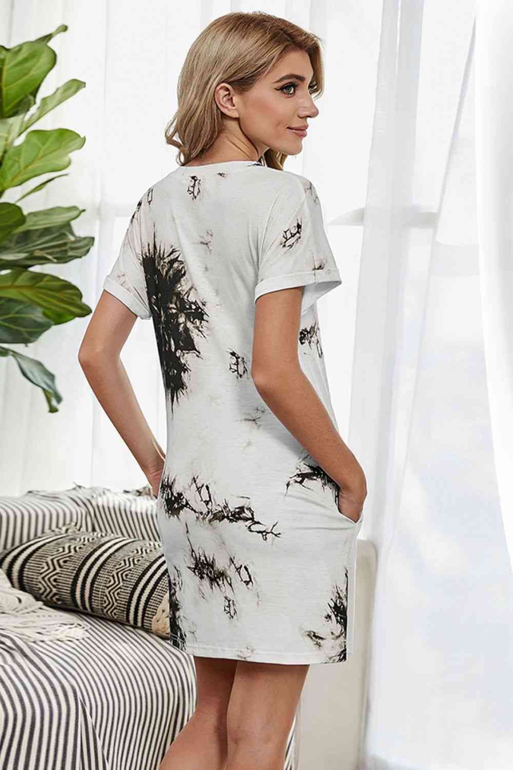 Tie-Dye Round Neck Tee Dress with Pockets -BazaarBey - www.shopbazaarbey.com