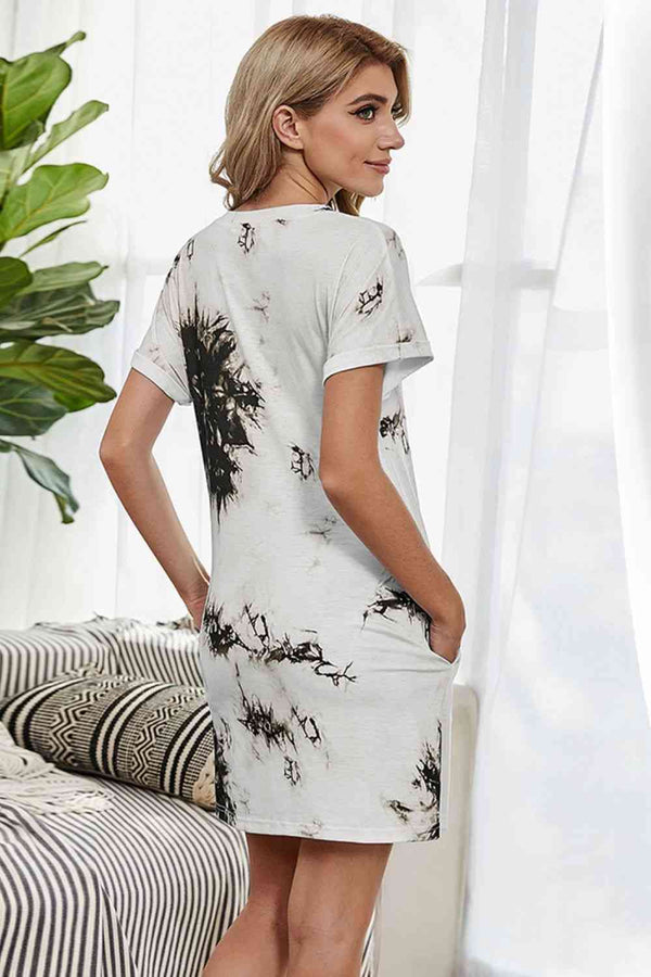 Tie-Dye Round Neck Tee Dress with Pockets -BazaarBey - www.shopbazaarbey.com