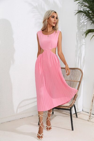 Cutout Ruched Round Neck Tank Dress -BazaarBey - www.shopbazaarbey.com