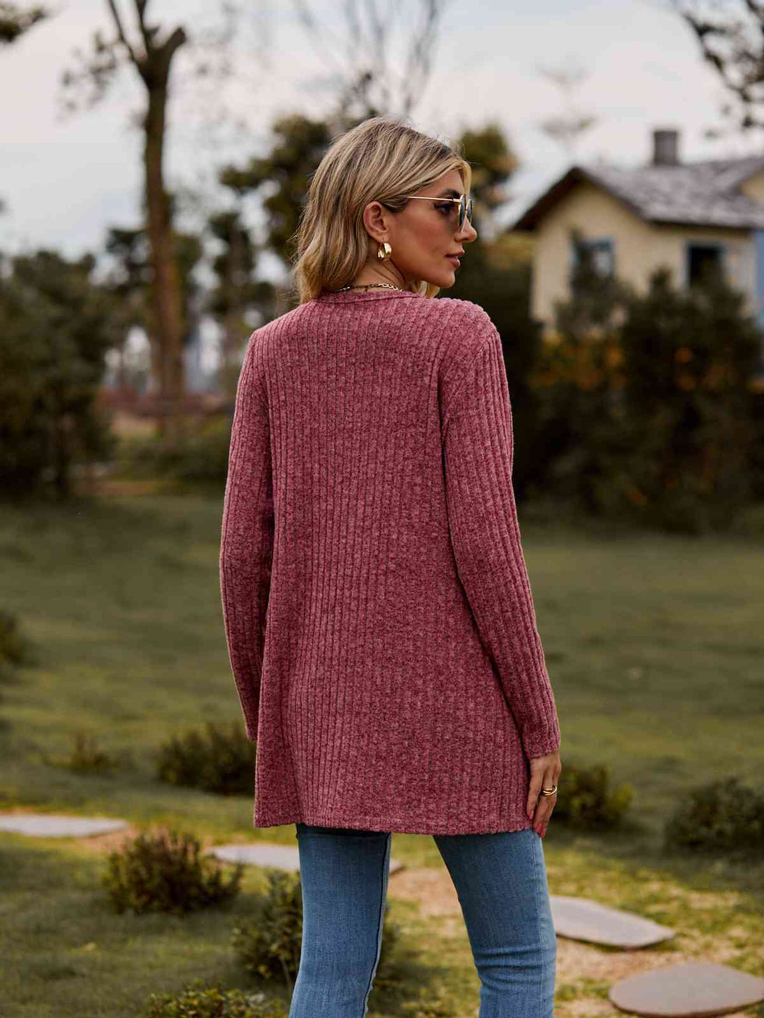 Ribbed Button-Up Cardigan with Pockets Trendsi