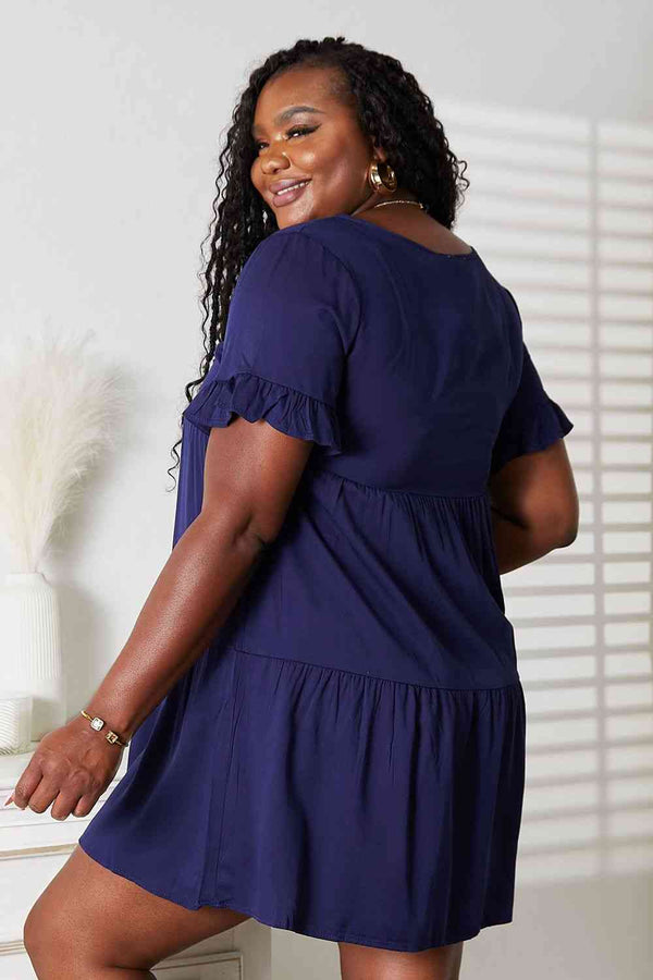  V-Neck Flounce Sleeve Tiered Dress -BazaarBey - www.shopbazaarbey.com
