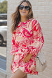 Printed Round Neck Frill Trim Dress -BazaarBey - www.shopbazaarbey.com