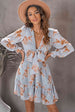 Floral Deep V Flounce Sleeve Mini Dress -BazaarBey - www.shopbazaarbey.com